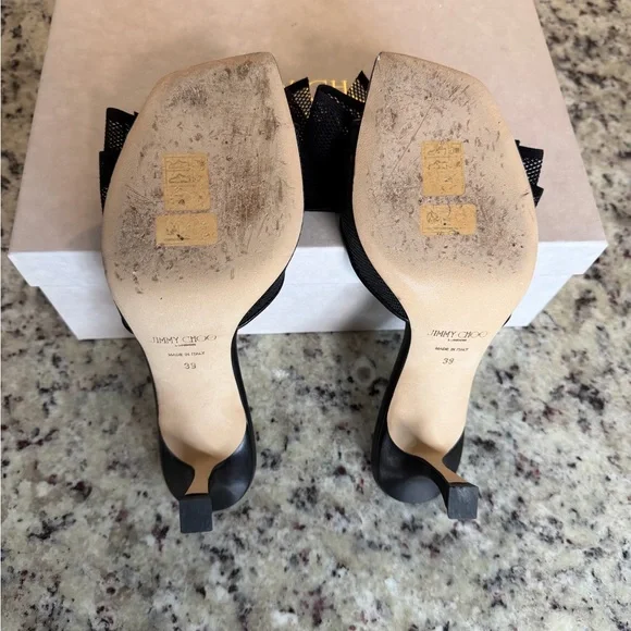 Jimmy Choo Black Mesh Bow Heels - Picture 6 of 8